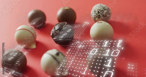 On grid activation chocolate cluster undergoing binary scanning highlighting truffle data mapping