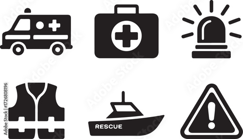 Emergency rescue icons medical safety safety alert