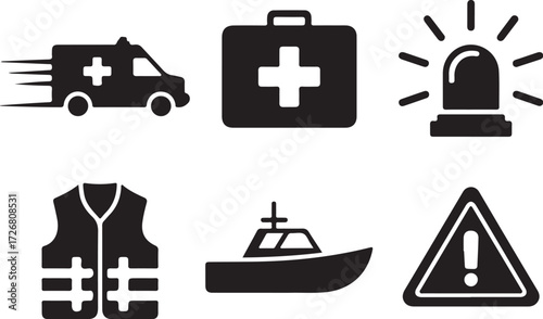 Emergency services icons for safety and rescue operations