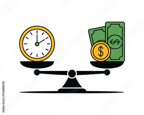 Balance scale showing time versus money concept