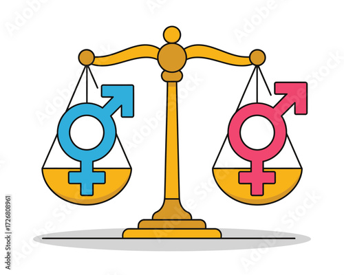 Gender equality symbol on a balance scale representing fairness