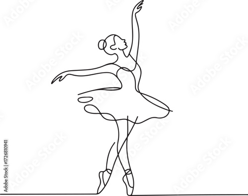 Graceful Ballerina in Continuous Line Art A Delicate Dance of Elegance and Movement