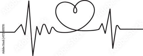 Heartbeat Pulse Line Drawing Symbol of Life, Love, and Vitality with Minimalist Design