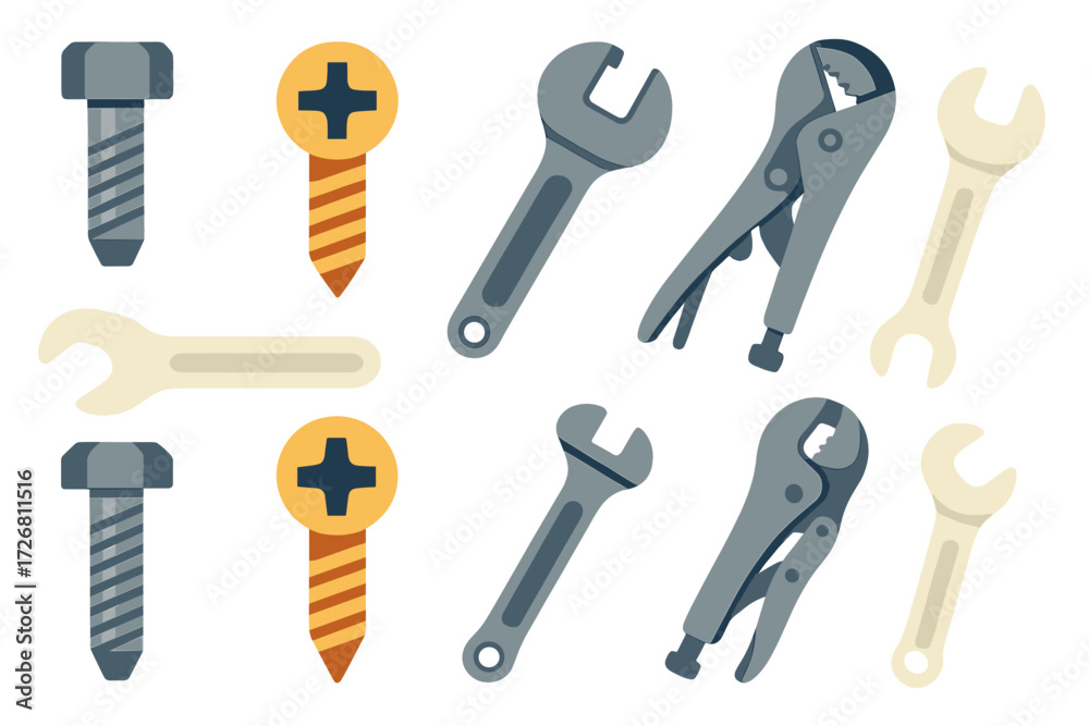 Fototapeta premium Various tools and fasteners displayed on a simple background for DIY projects and repairs