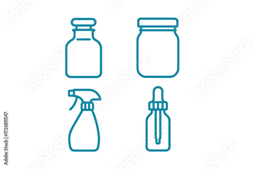 Different types of containers including bottles, jars, and spray bottles suitable for various uses