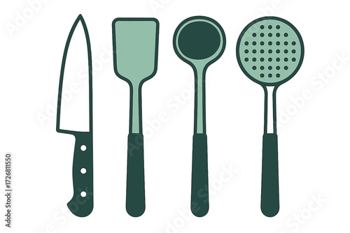 Kitchen utensils arranged neatly on a countertop for cooking and meal preparation