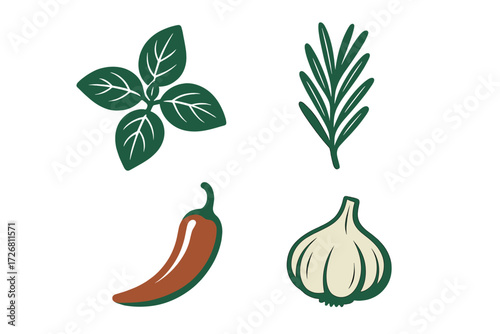 Herbs and spices arranged on a white background showcasing natural cooking ingredients for flavorful dishes