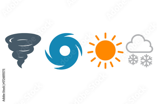 Weather symbols representing different climatic conditions from storms to sunny days
