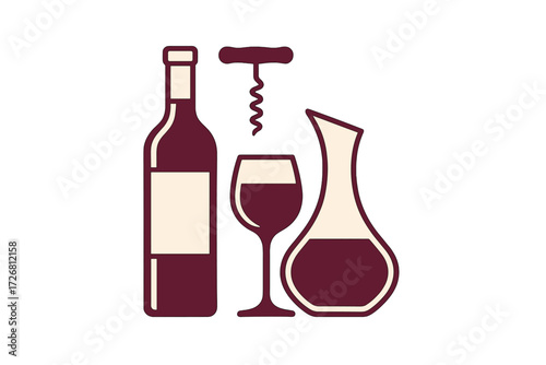 Wine bottle, glass, and decanter arranged on a table for a cozy evening gathering with friends or family