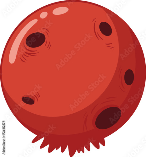 Red planet illustration, cartoon Mars design, simple 2D space artwork, astronomical object drawing, cosmic background, celestial body with craters, vector graphic