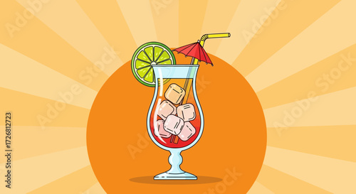 Refreshing Summer Cocktail Illustration with Lime Slice and Umbrella Decoration for Festive