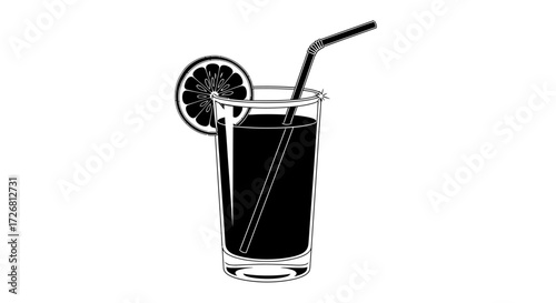A refreshing glass of juice adorned with an orange slice in a simplistic illustration perfect for