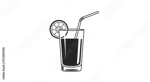 Minimalist illustration of a refreshing drink with lemon and straw for summer vibes