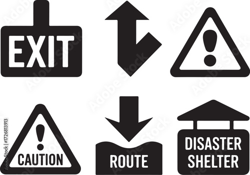 Safety signs, arrows, and emergency icons collection