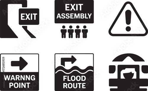 Safety and emergency signs for guidance and alerts