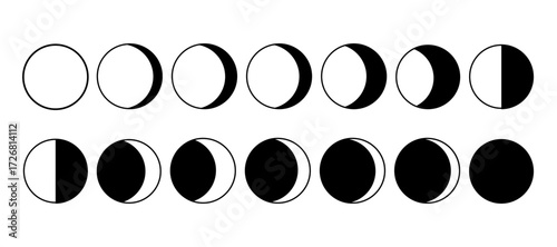 Moon phases black icons set vector.	