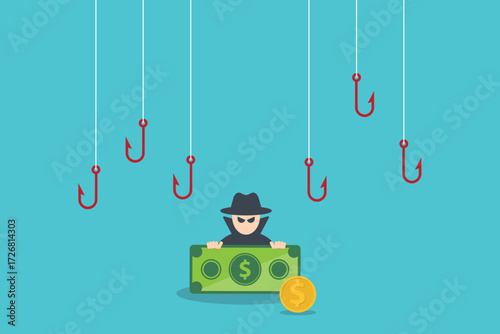 Hacker stealing money. Hacking concept.	