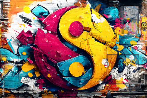Yin Yang Graffiti Mural in Colorful Urban Pop Style with Explosive Expression