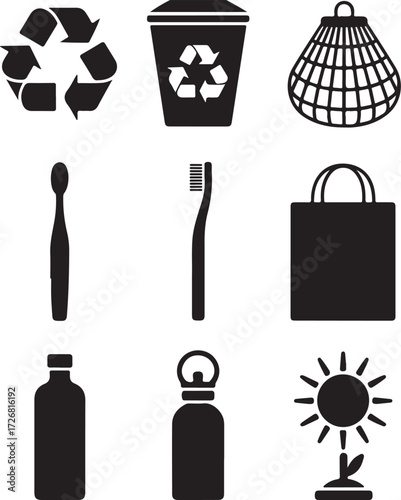 Eco friendly icons for sustainability and healthy living