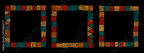 Set of Black history month Borders and Frames, Frames for Juneteenth with space for text. Colorful abstract square frame