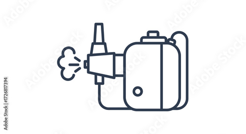 Line drawing of a nebulizer emitting mist, used for respiratory therapy.