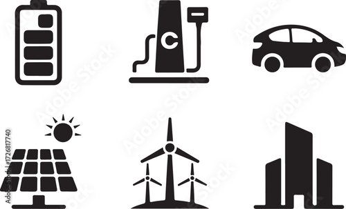 Sustainable energy icons for modern eco-friendly living