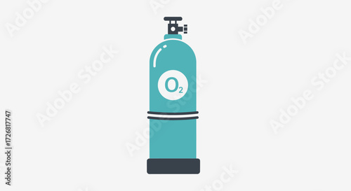 Teal colored oxygen tank illustration, showing valve and label.