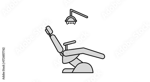Illustration of a dental chair with an overhead light, depicted in a simple, minimalist style.