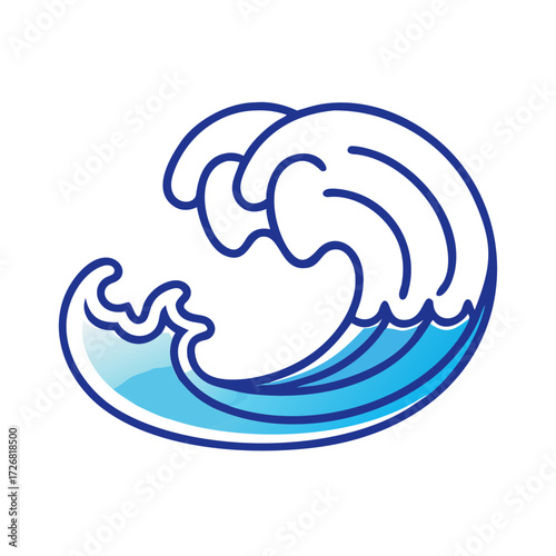 Ocean wave icon with blue and white colors representing water  