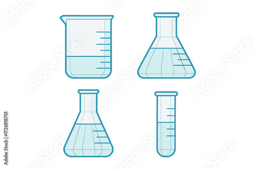 Different types of laboratory glassware used for measuring and mixing liquids in a science experiment setting