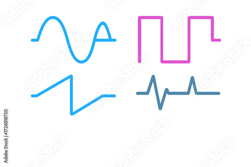 Different types of waveforms used in electronics and signal processing for visual representation