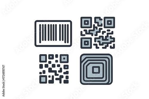 Different types of barcodes and QR codes displayed together on a clean white background