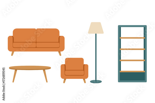 Cozy living room furniture arrangement with modern elements and warm colors for stylish home design