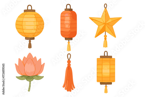 Colorful paper lanterns and floral decorations create a festive atmosphere for celebrations and gatherings