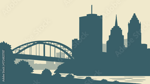 Pittsburgh and cleveland skyline vector silhouettes suitable for travel designs, brochures, city guides, illustrations, postcards, posters, websites.