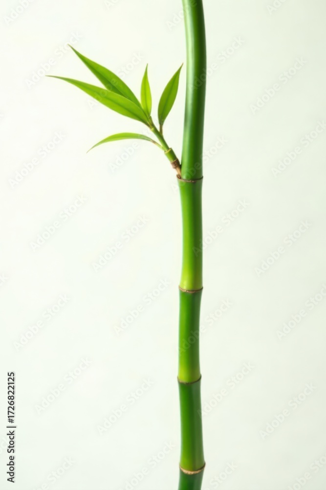 Naklejka premium Single bamboo stalk, delicate leaves, clean background , leaves, bamboo, clipart