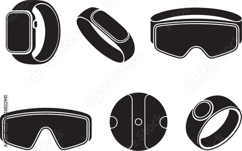 Wearable tech icons: watches, glasses, trackers, ring