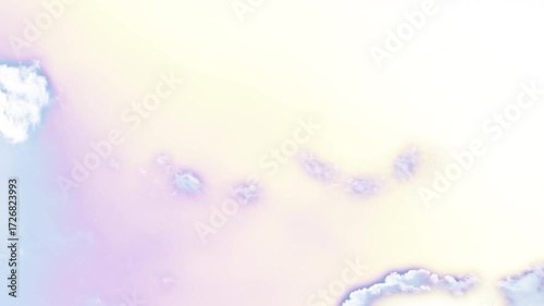 Strange yellow sky with white, blue, and purple clouds crossing from left to right. Psychedelic colors. Looping animation. Dreamlike or fantastical universe.