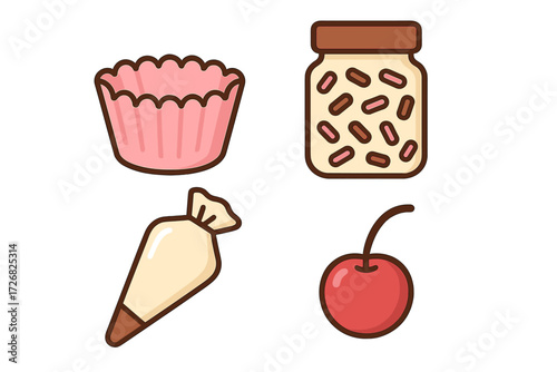 Decorate your desserts with colorful sprinkles, cherry, and pastry supplies for a fun baking session