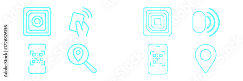 Technology icons representing contactless payments and location-based services for mobile devices and smart cards