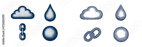 Various weather symbols and graphic elements in a simple design suitable for digital use