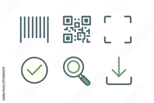 Different types of scanning and QR code icons show digital technology in modern applications for easy access and verification