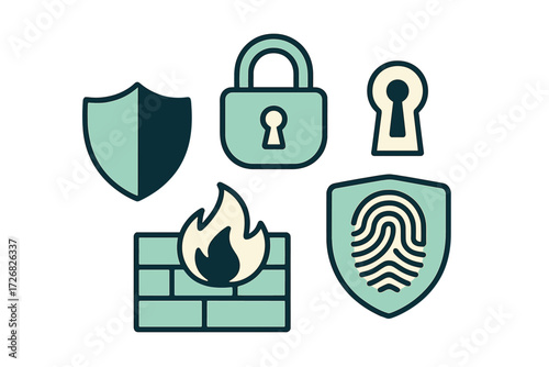 Security symbols representing protection, privacy, and safety measures for digital and physical environments