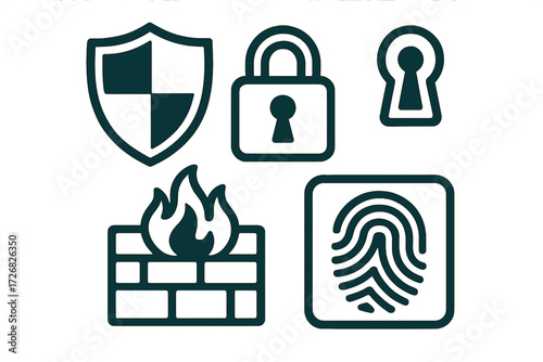 Visual representation of cybersecurity concepts with icons depicting protection and safety measures