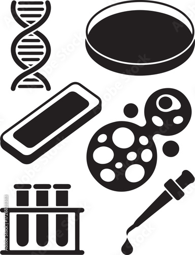 Science icons research lab equipment DNA biology discovery