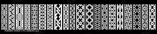 Decorative vector pack of 20 patterned borders with abstract, Celtic, and geometric styles. Useful for frames, dividers, digital decoration, and traditional design.