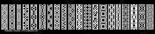 Vector collection of 20 ornamental borders with knotwork and geometric stripes. Great for frames, dividers, ethnic designs, and decorative digital or print projects.
