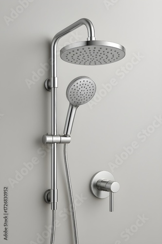 Sleek Chrome Exposed Riser Shower System with Large Round Rainfall Head, Handheld Spray, and Concealed Valve