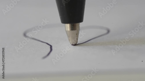 The tip of the ballhead pen draws lines on the paper as a macro