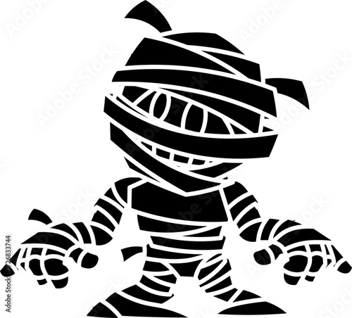 Mummy wrapped in bandages with accents and charms glyph style.
